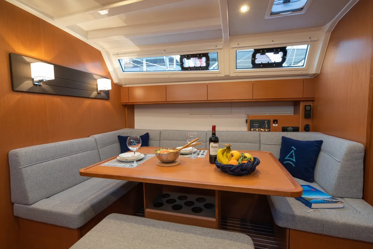 Salon of Classy, a Bavaria Cruiser 46 sailboat at Marmaris, Turkey