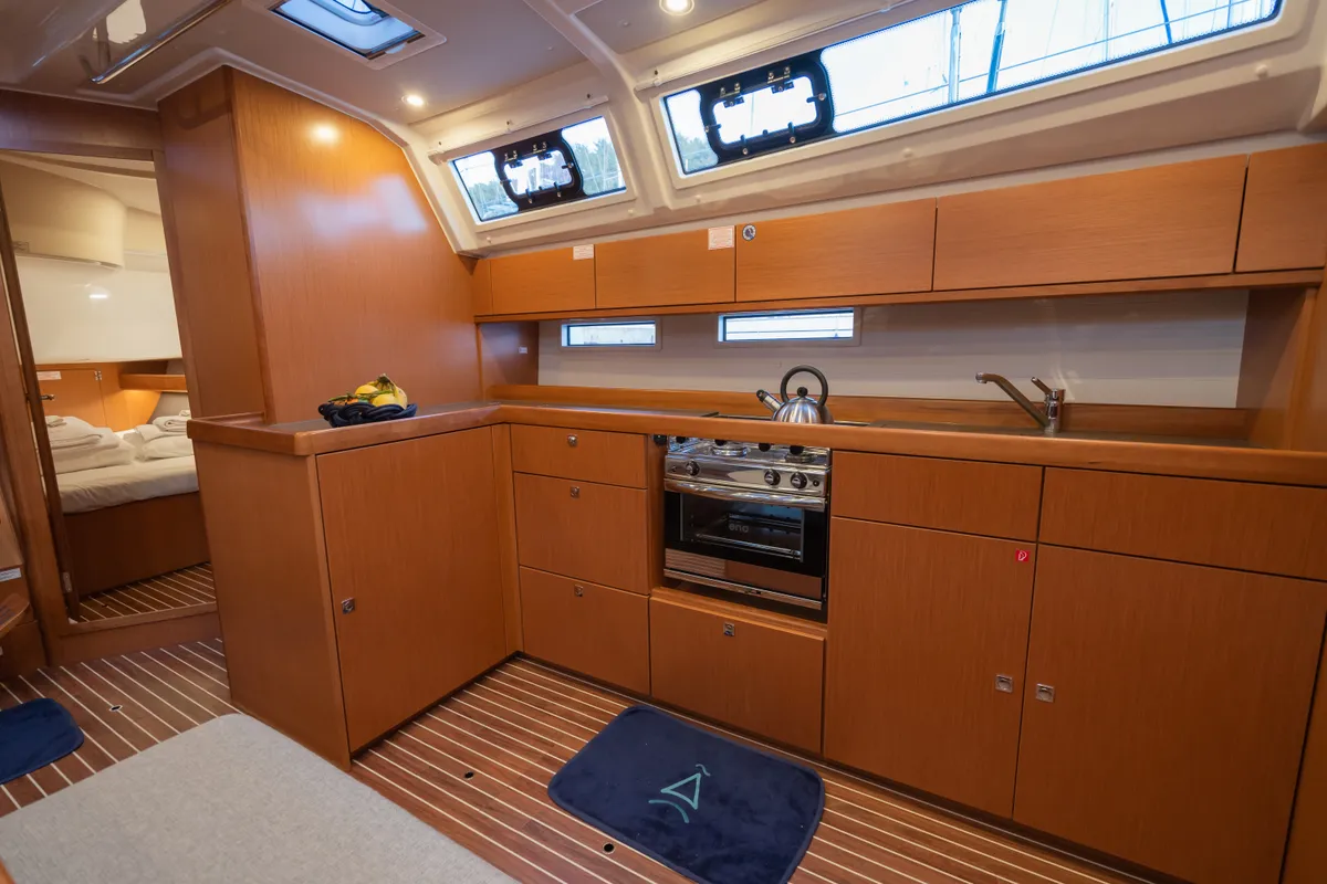 Galley of Classy, a Bavaria Cruiser 46 sailboat at Marmaris, Turkey