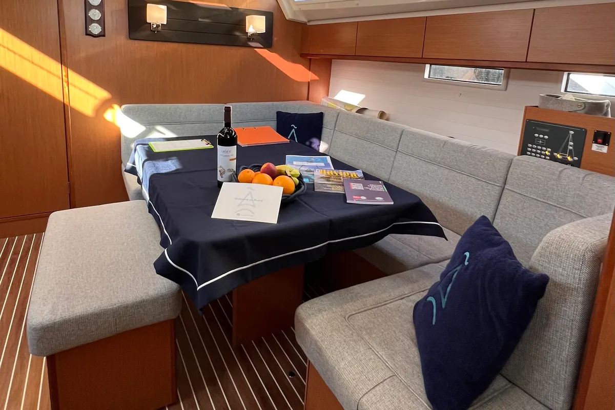 Salon of Classy, a Bavaria Cruiser 46 sailboat at Marmaris, Turkey