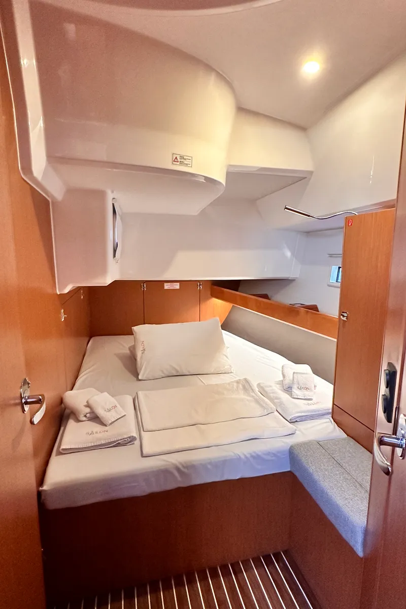 Cabin on Classy, a Bavaria Cruiser 46 sailboat at Marmaris, Turkey