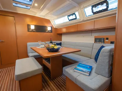 Salon of Classy, a Bavaria Cruiser 46 sailboat at Marmaris, Turkey