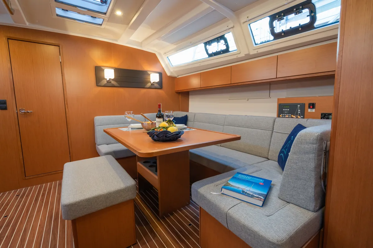 Salon of Classy, a Bavaria Cruiser 46 sailboat at Marmaris, Turkey
