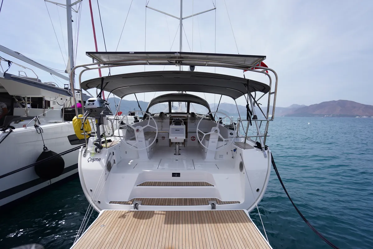 Cockpit of Classy, a Bavaria Cruiser 46 sailboat at Marmaris, Turkey