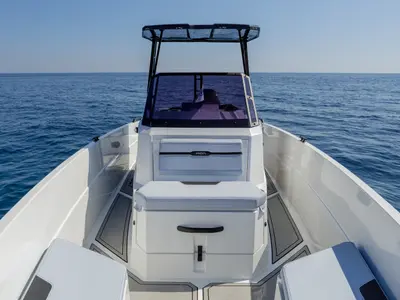 Deck of Iron Hawke, a Motorboat motorboat at Kranidi, Greece