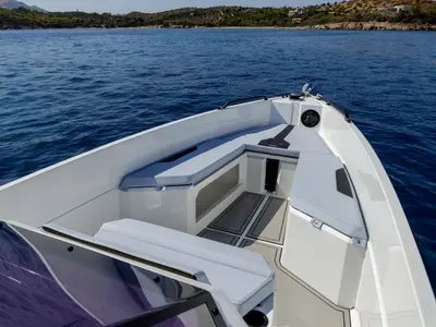 Deck of Iron Hawke, a Motorboat motorboat at Kranidi, Greece