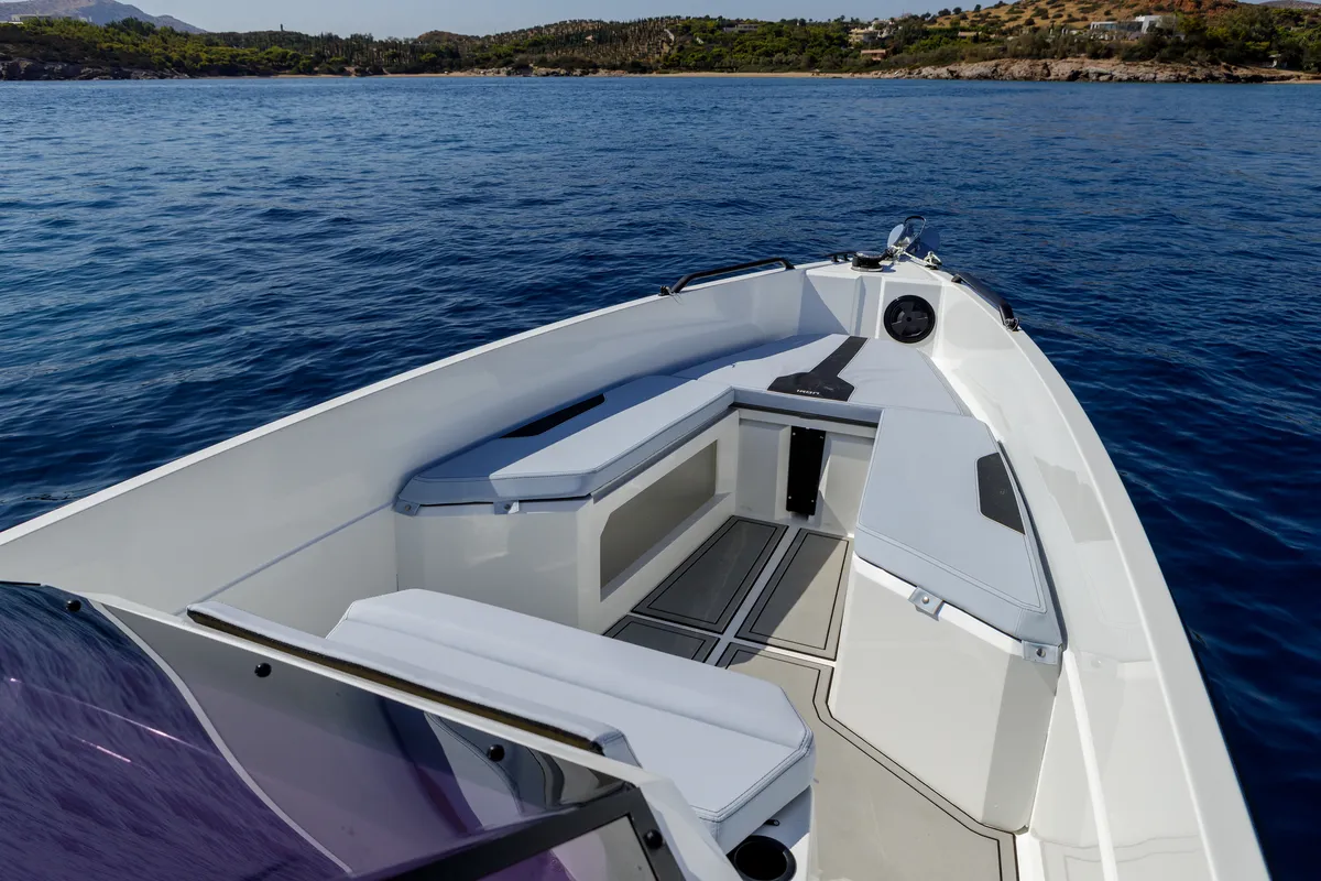 Deck of Iron Hawke, a Motorboat motorboat at Kranidi, Greece