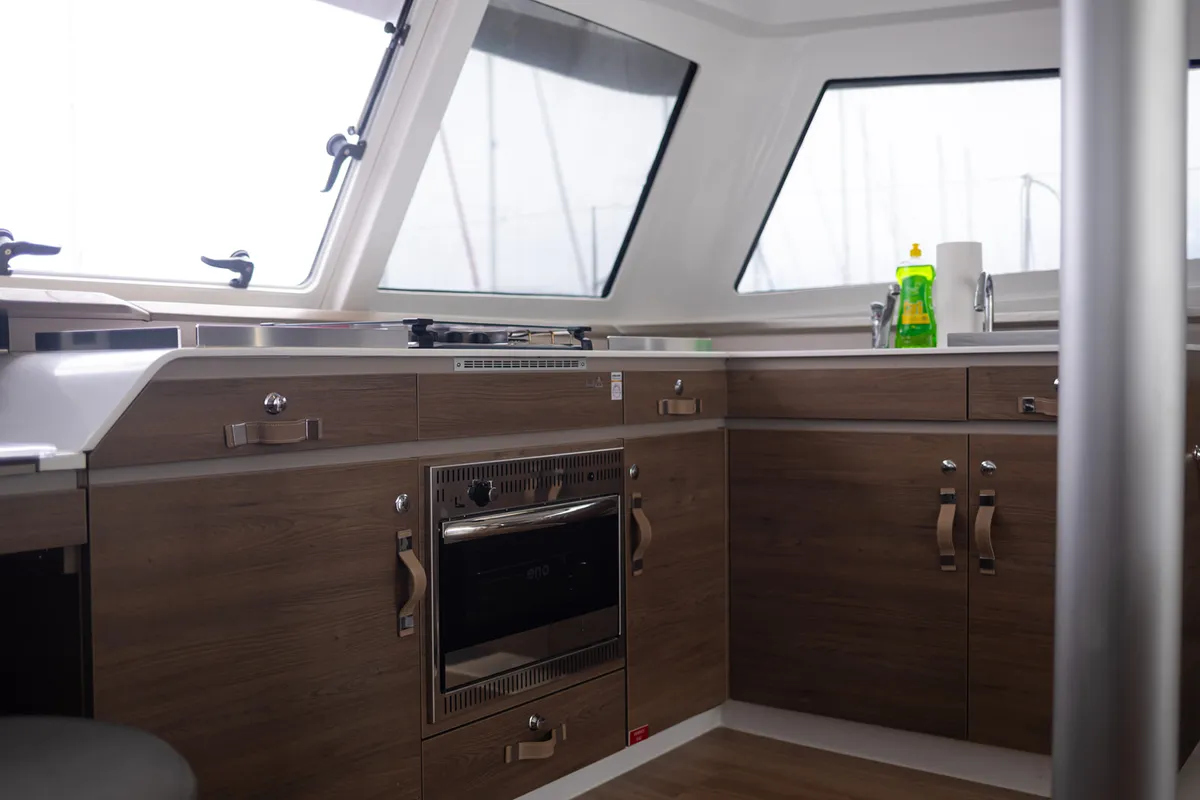 Galley of Maya Bay 4, a Bali Catspace catamaran at Grad Kaštela, Croatia