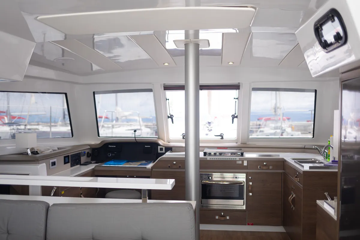 Salon of Maya Bay 4, a Bali Catspace catamaran at Grad Kaštela, Croatia