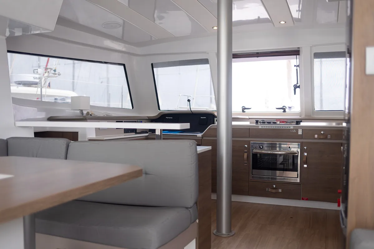 Salon of Maya Bay 4, a Bali Catspace catamaran at Grad Kaštela, Croatia