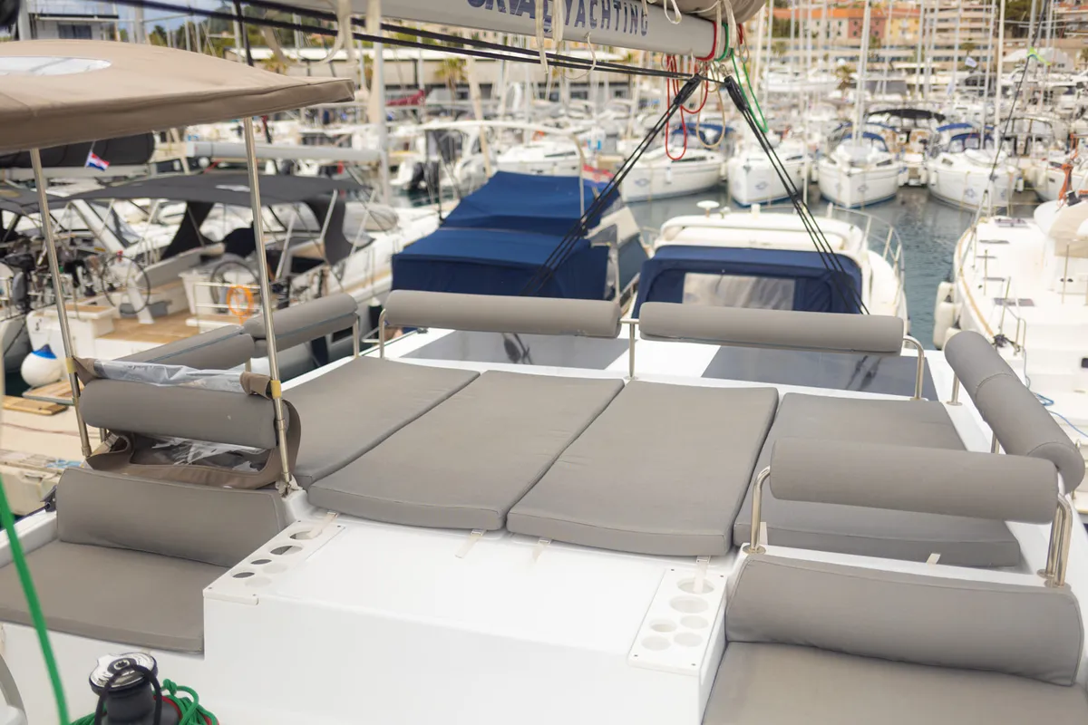 Deck of Maya Bay 4, a Bali Catspace catamaran at Grad Kaštela, Croatia