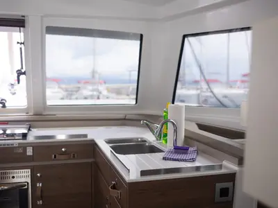 Galley of Maya Bay 4, a Bali Catspace catamaran at Grad Kaštela, Croatia