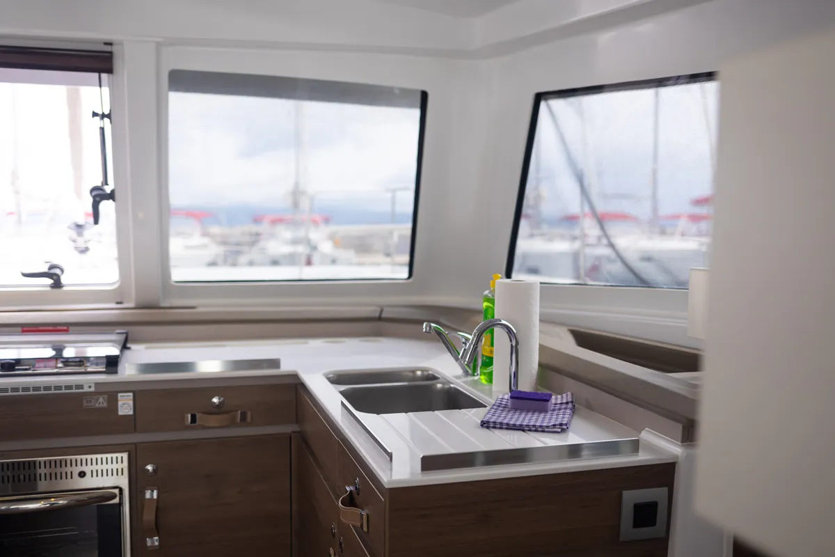Galley of Maya Bay 4, a Bali Catspace catamaran at Grad Kaštela, Croatia