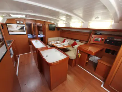 Salon of Joker, a Beneteau Cyclades 50.5 sailboat at Athens, Greece