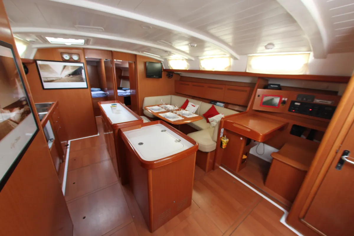 Salon of Joker, a Beneteau Cyclades 50.5 sailboat at Athens, Greece