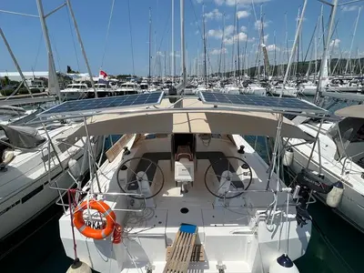 Cockpit of Kirka, a Bavaria C42 sailboat at Općina Sukošan, Croatia