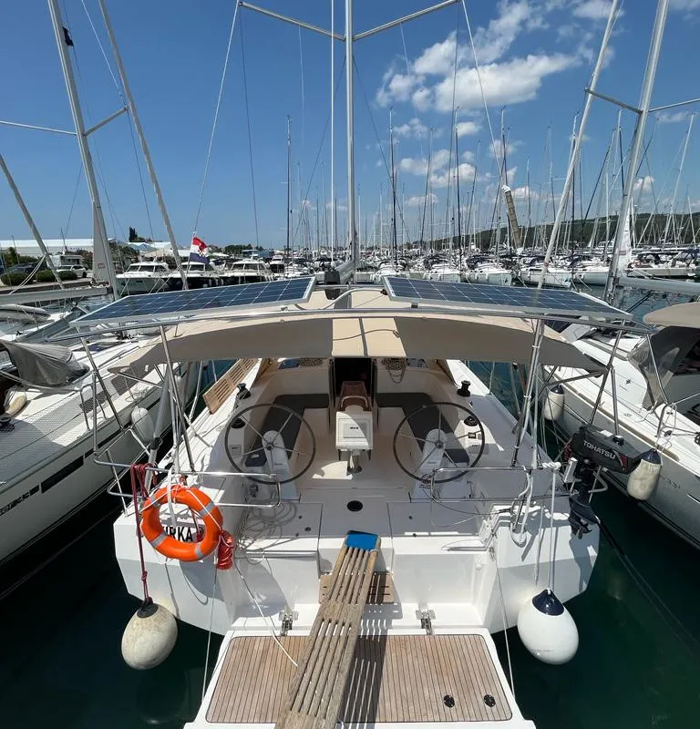 Cockpit of Kirka, a Bavaria C42 sailboat at Općina Sukošan, Croatia
