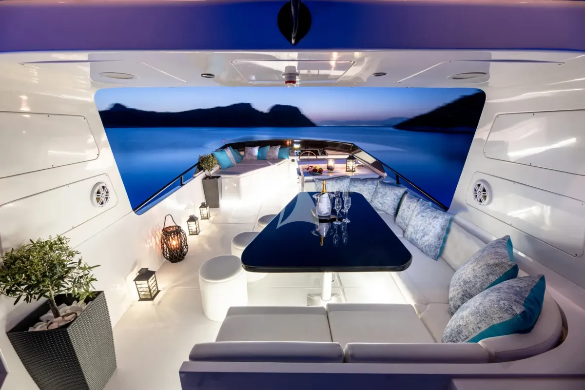 Deck of Wish, a Alfamarine 90 motor yacht at Athens, Greece