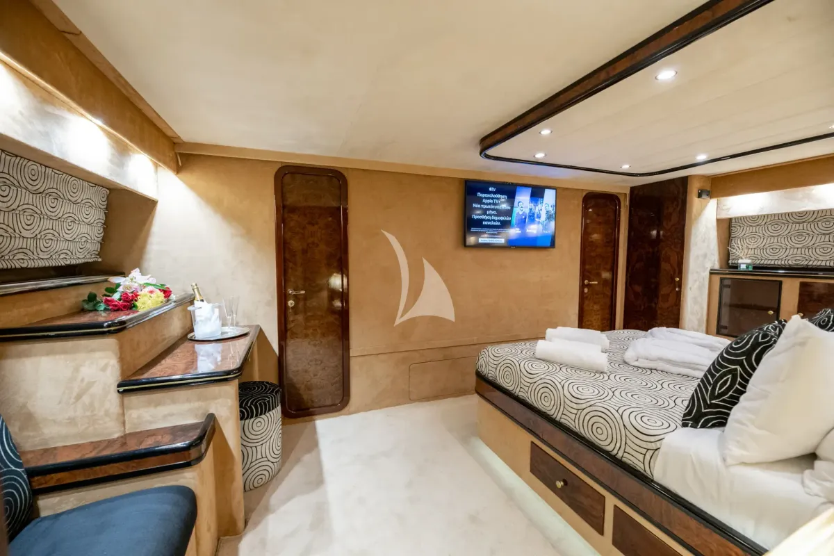 Cabin on Wish, a Alfamarine 90 motor yacht at Athens, Greece