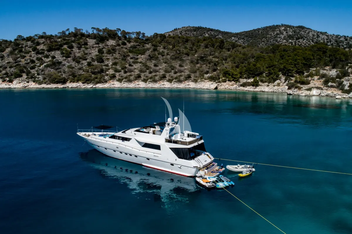 Exterior view of Wish, a Alfamarine 90 motor yacht at Athens, Greece