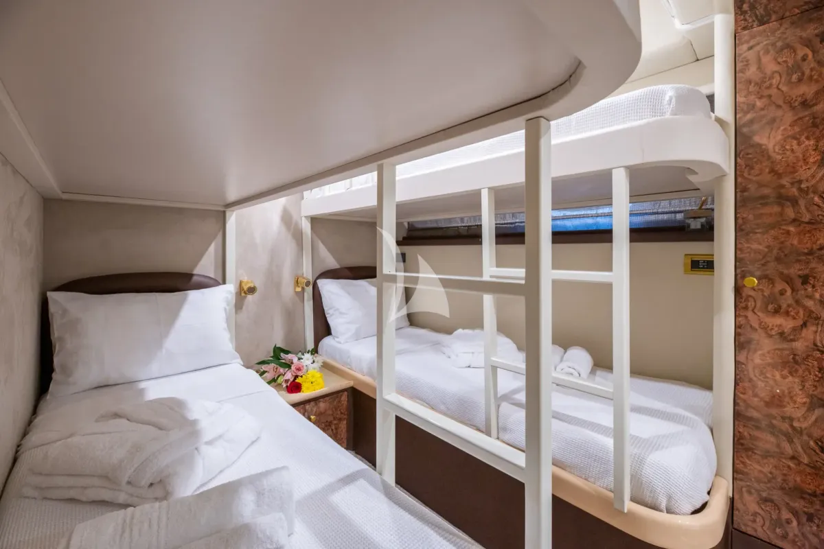 Cabin on Wish, a Alfamarine 90 motor yacht at Athens, Greece
