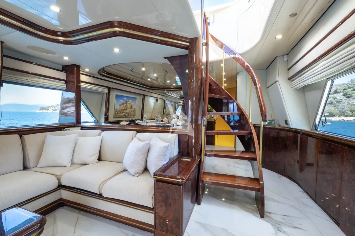 Salon of Wish, a Alfamarine 90 motor yacht at Athens, Greece