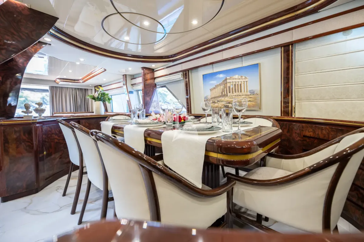Salon of Wish, a Alfamarine 90 motor yacht at Athens, Greece