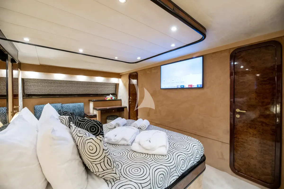 Cabin on Wish, a Alfamarine 90 motor yacht at Athens, Greece
