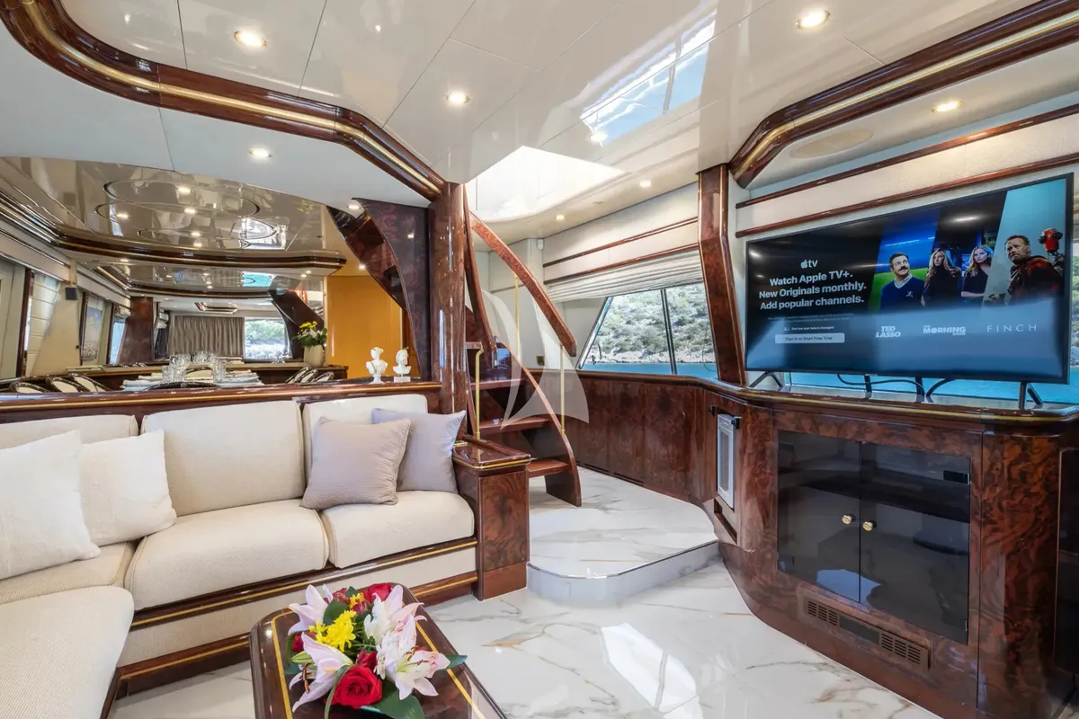 Salon of Wish, a Alfamarine 90 motor yacht at Athens, Greece