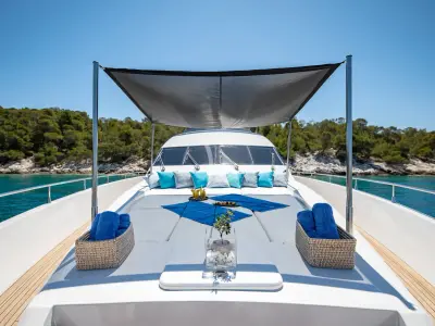 Deck of Wish, a Alfamarine 90 motor yacht at Athens, Greece