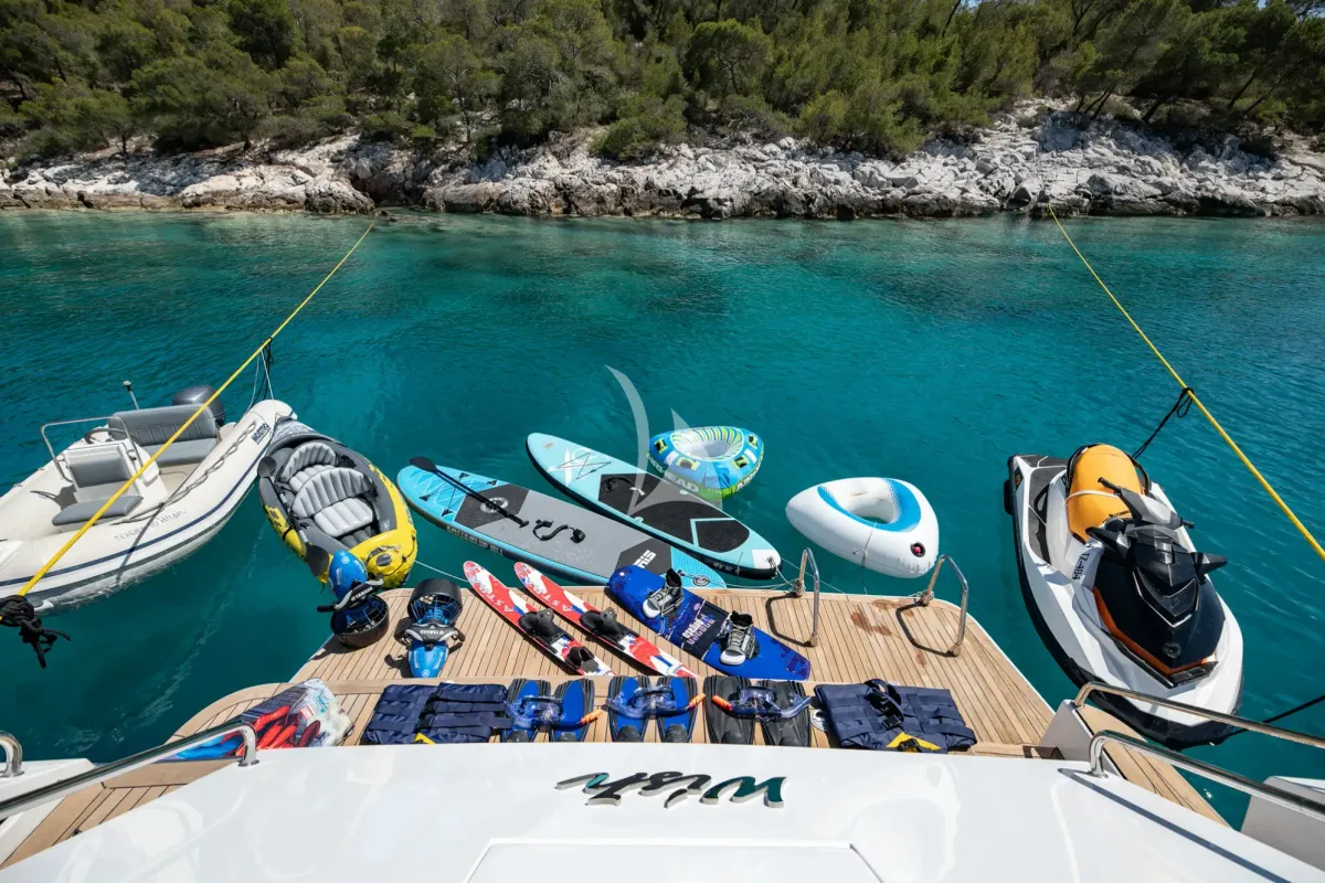 Deck of Wish, a Alfamarine 90 motor yacht at Athens, Greece