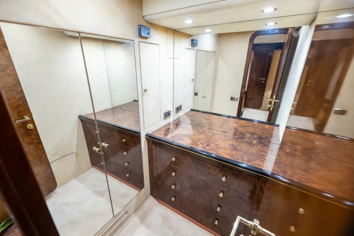 Cabin on Wish, a Alfamarine 90 motor yacht at Athens, Greece
