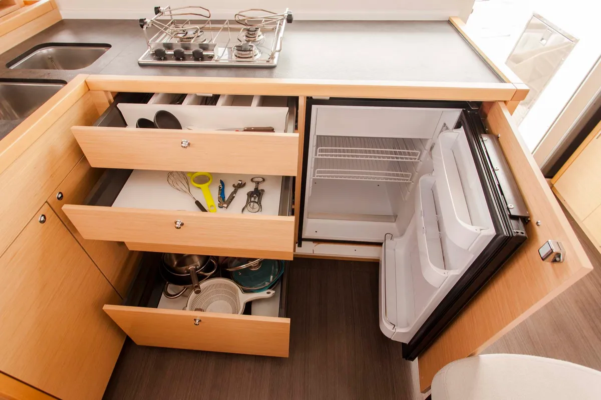 Galley of Tangerine Dream, a Lagoon 400 S2 catamaran at Municipal Unit of Lefkada, Greece