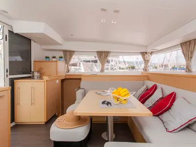 Salon of Tangerine Dream, a Lagoon 400 S2 catamaran at Municipal Unit of Lefkada, Greece