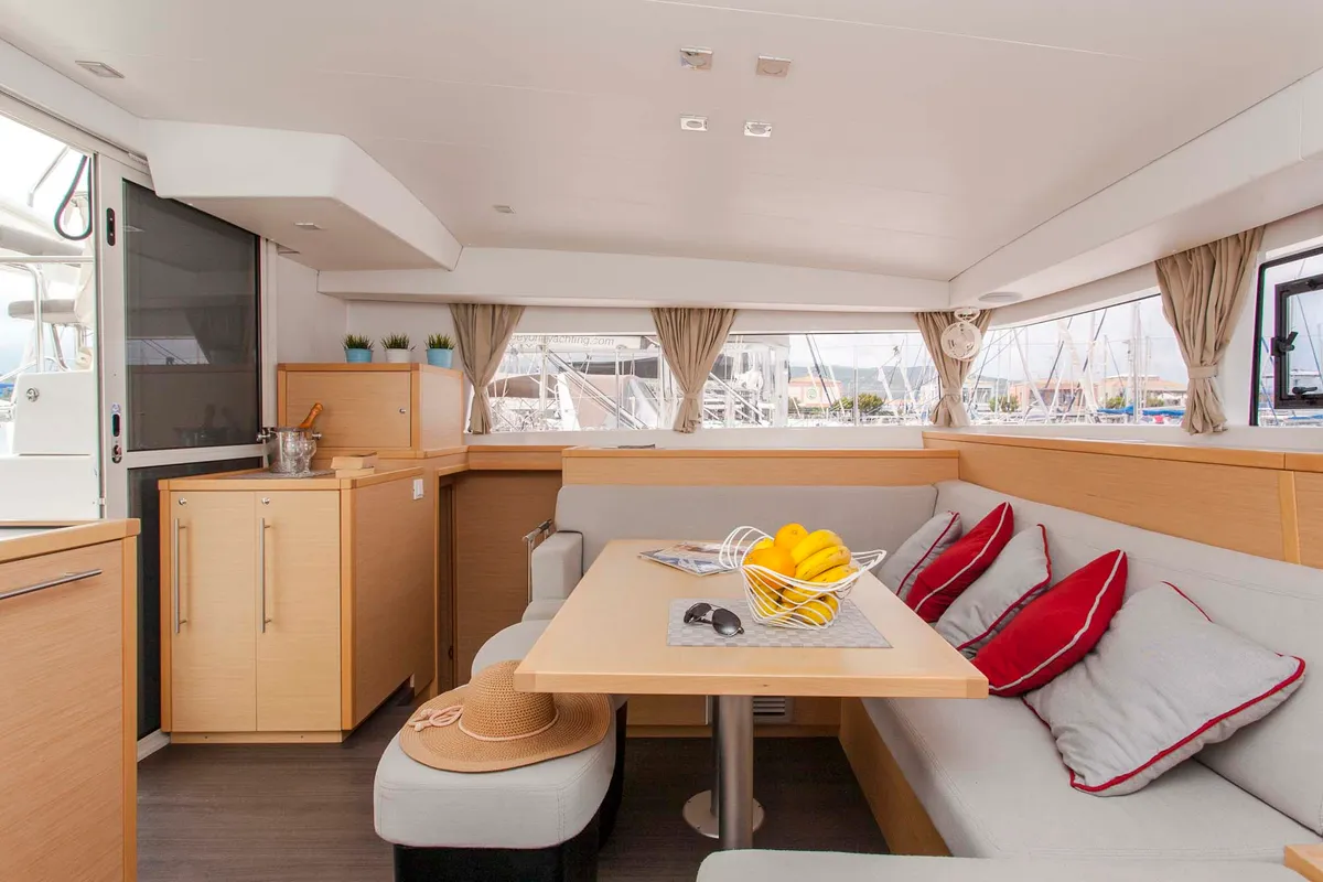 Salon of Tangerine Dream, a Lagoon 400 S2 catamaran at Municipal Unit of Lefkada, Greece