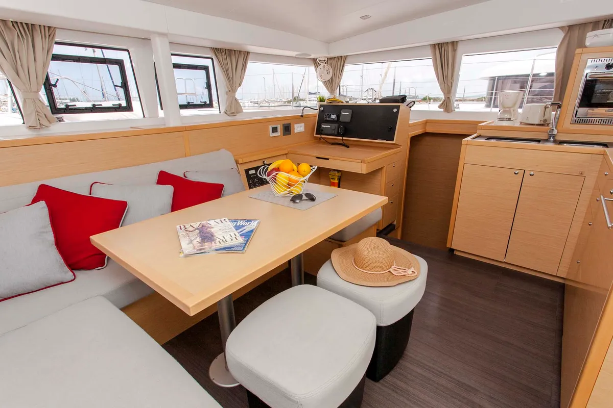 Salon of Tangerine Dream, a Lagoon 400 S2 catamaran at Municipal Unit of Lefkada, Greece