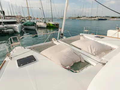 Deck of Tangerine Dream, a Lagoon 400 S2 catamaran at Municipal Unit of Lefkada, Greece