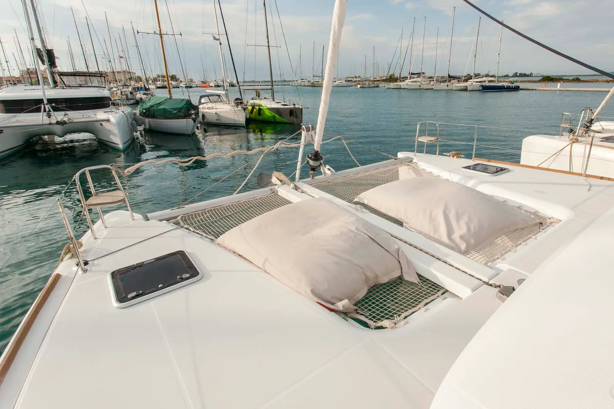 Deck of Tangerine Dream, a Lagoon 400 S2 catamaran at Municipal Unit of Lefkada, Greece