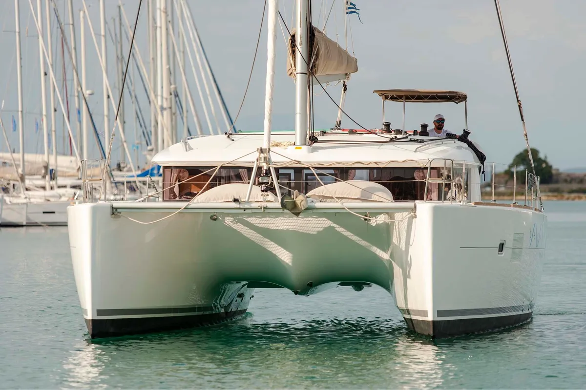 Exterior view of Tangerine Dream, a Lagoon 400 S2 catamaran at Municipal Unit of Lefkada, Greece