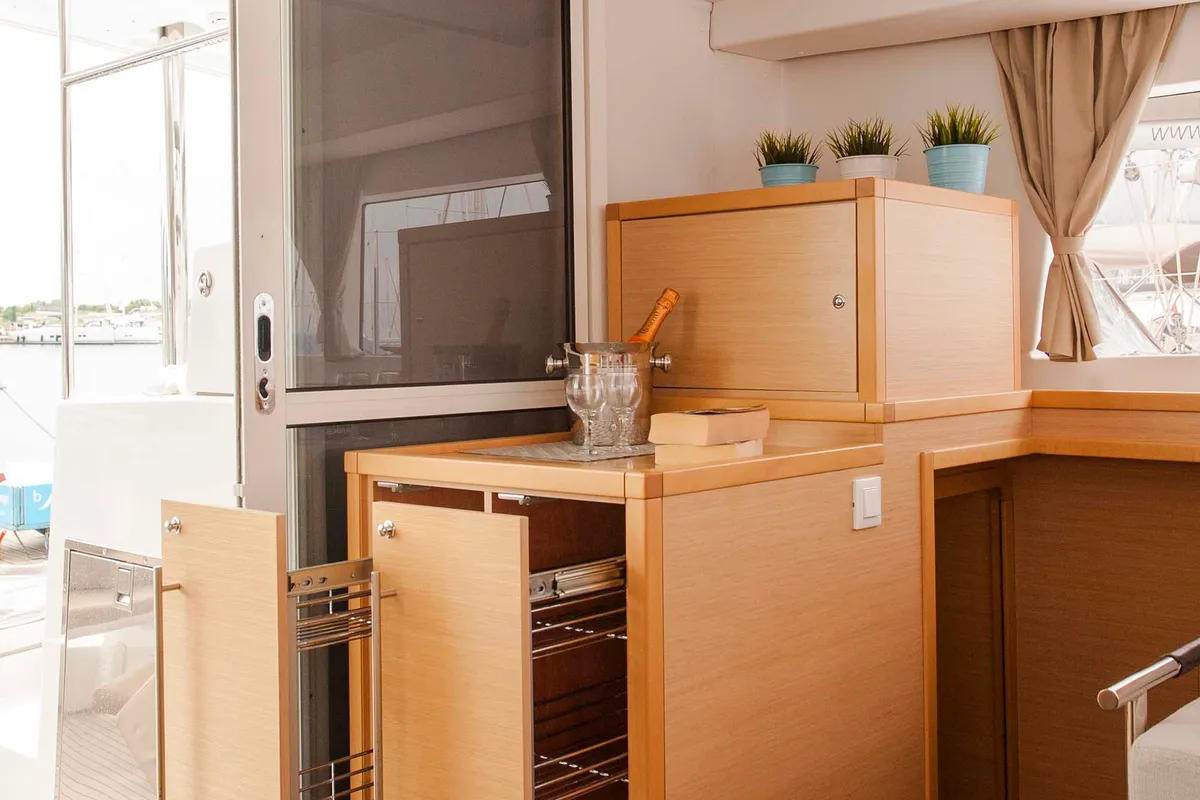 Galley of Tangerine Dream, a Lagoon 400 S2 catamaran at Municipal Unit of Lefkada, Greece