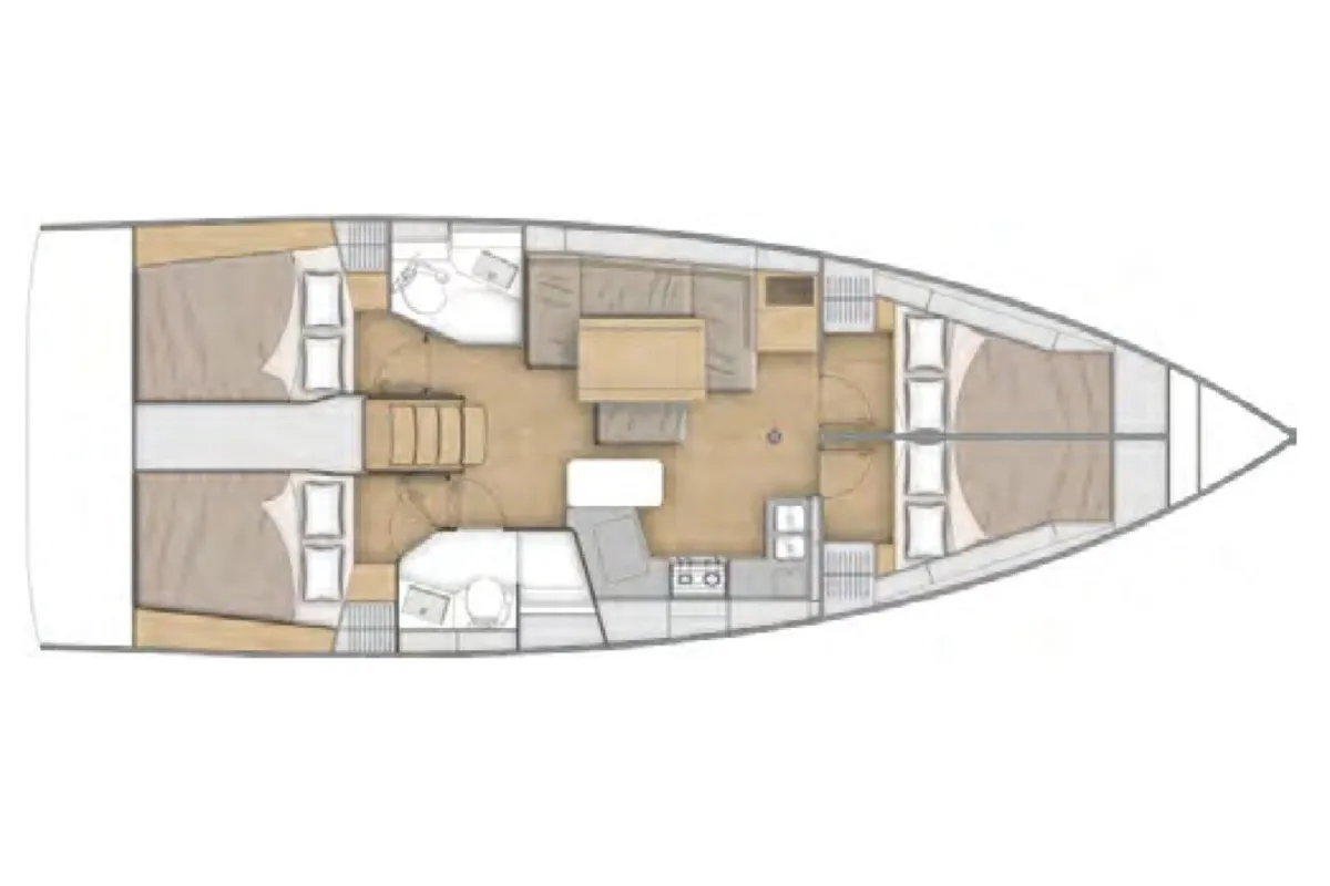 Floor plan of Hermes, a Beneteau Oceanis 40.1 sailboat at Olbia, Italy