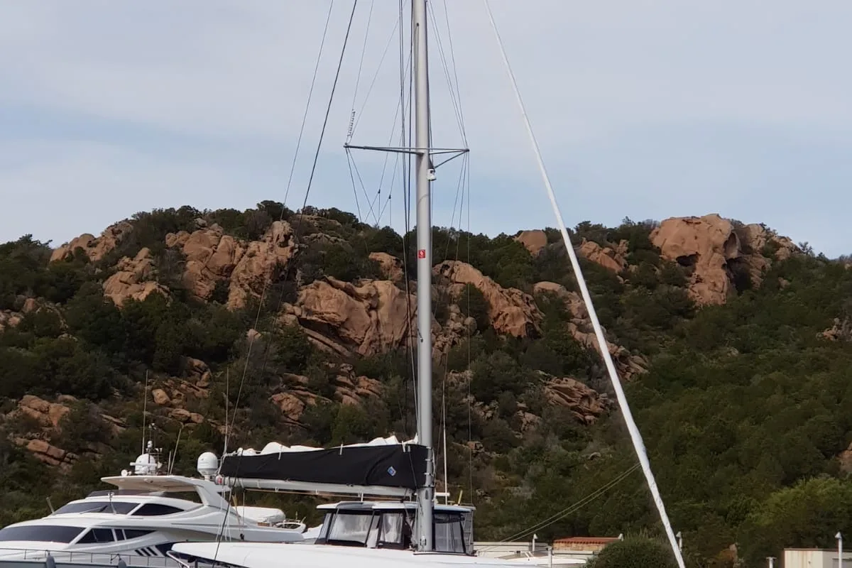 Exterior view of Sea Wolf, a Lagoon 42 catamaran at Olbia, Italy