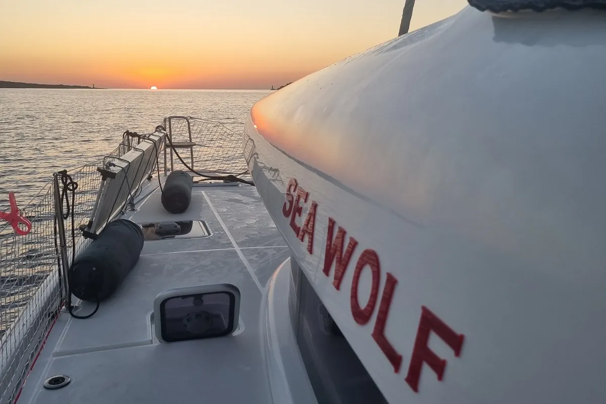 Deck of Sea Wolf, a Lagoon 42 catamaran at Olbia, Italy