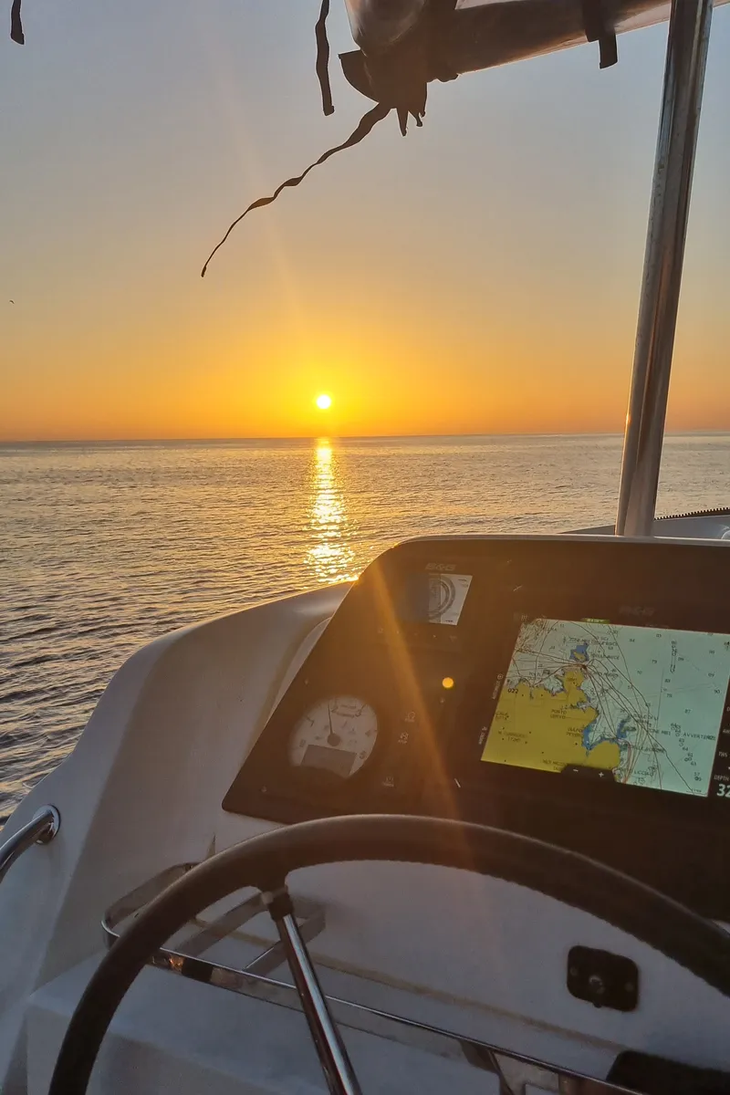 Cockpit of Sea Wolf, a Lagoon 42 catamaran at Olbia, Italy