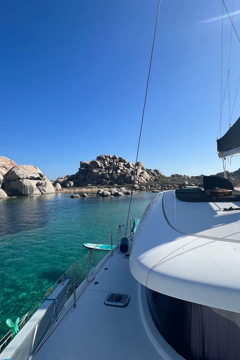 Exterior view of Sea Wolf, a Lagoon 42 catamaran at Olbia, Italy
