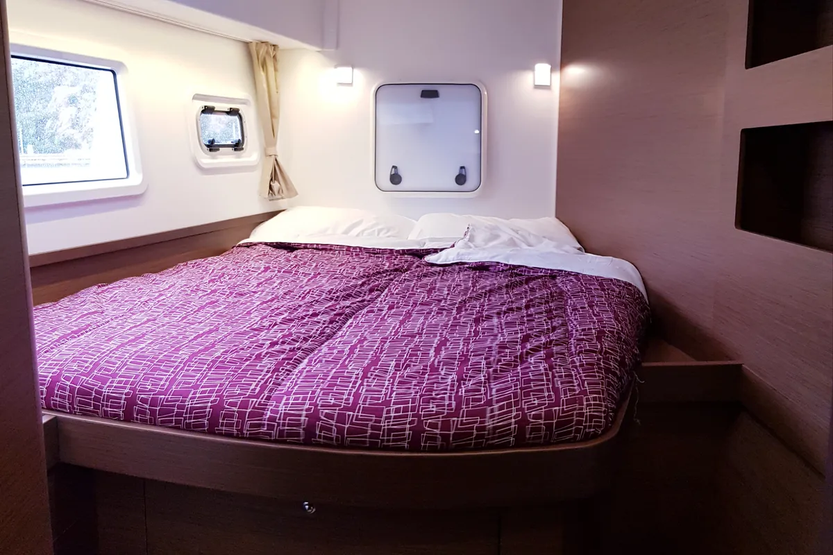 Cabin on Sea Wolf, a Lagoon 42 catamaran at Olbia, Italy