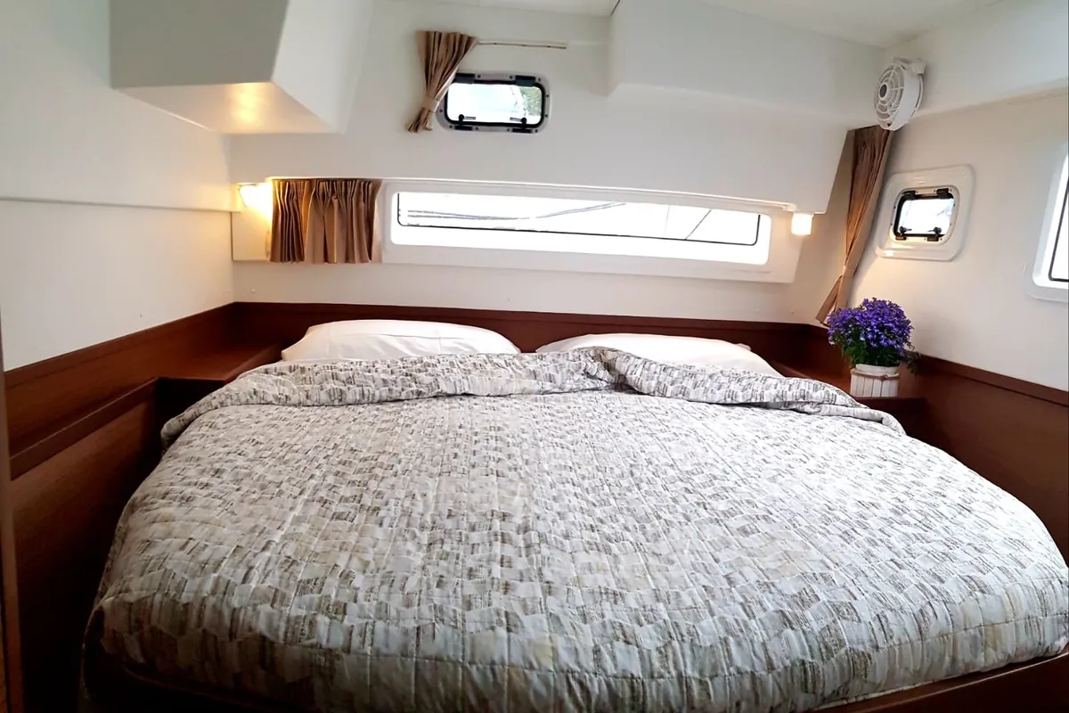 Cabin on Sea Wolf, a Lagoon 42 catamaran at Olbia, Italy