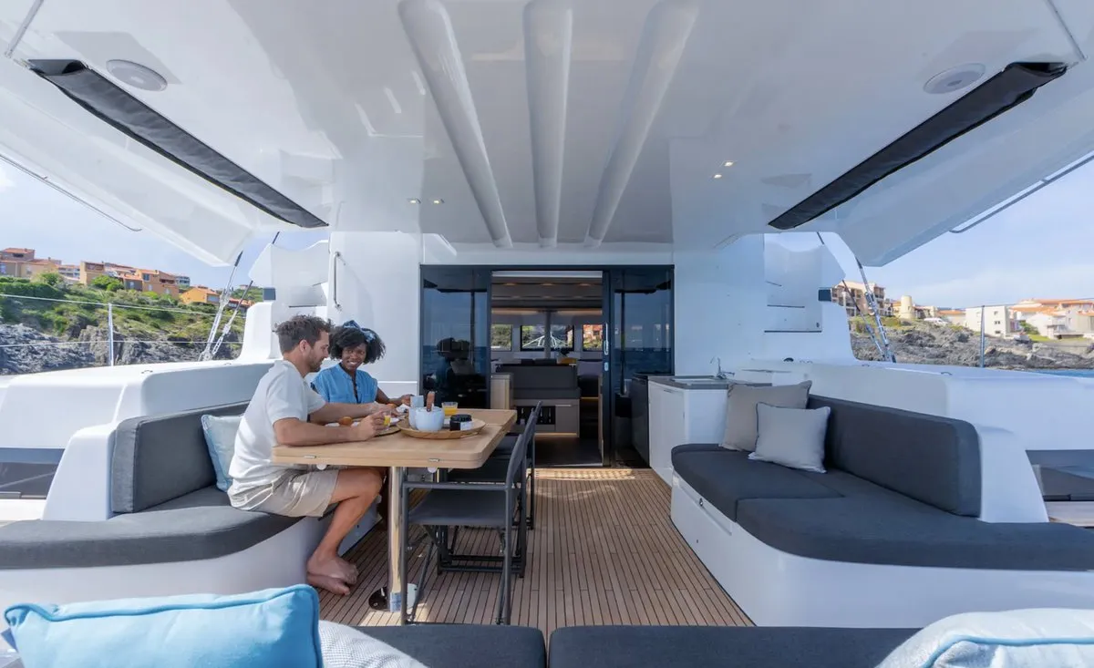 Deck of Arctic Dream, a Lagoon 51 catamaran at Tromsø, Norway