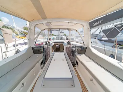 Deck of Silver Eintzel, a Beneteau Oceanis 41.1 sailboat at Athens, Greece