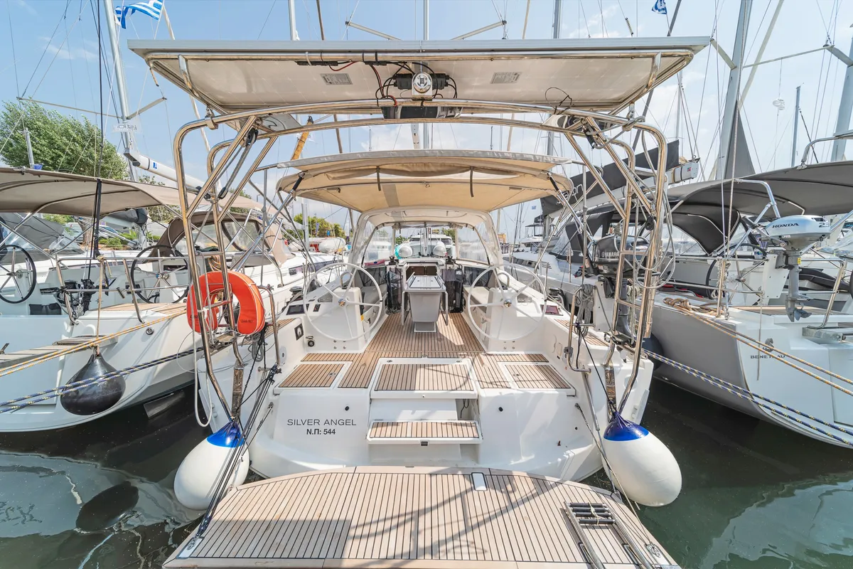 Exterior view of Silver Eintzel, a Beneteau Oceanis 41.1 sailboat at Athens, Greece