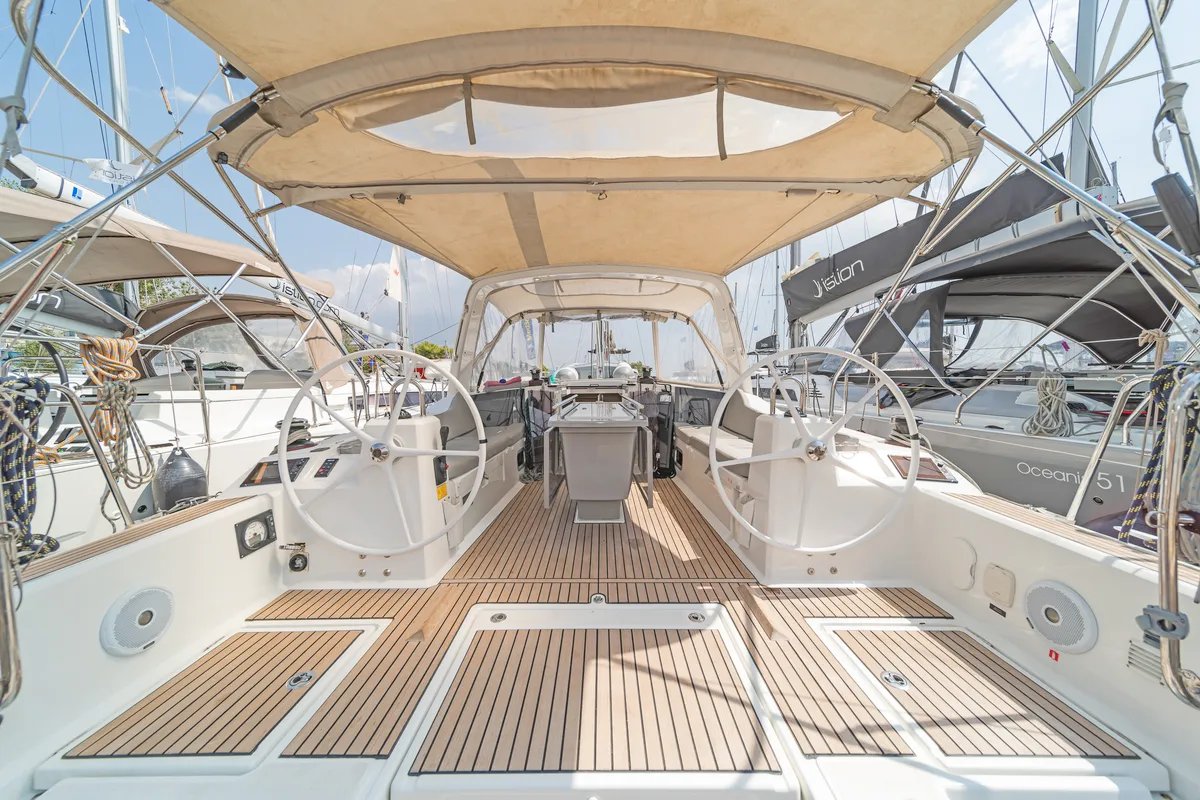 Cockpit of Silver Eintzel, a Beneteau Oceanis 41.1 sailboat at Athens, Greece